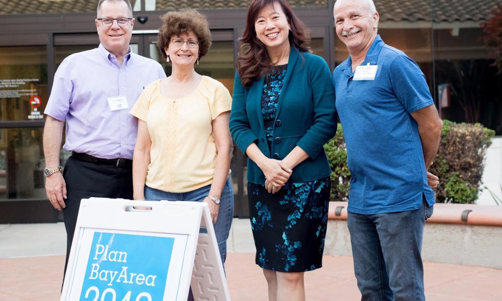 MTC Vice Chair and Alameda County Supervisor Scott Haggerty, MTC Commissioner and Union City Mayor Carol Dutra-Vernaci, Fremont Mayor Lily Mei, and Vice Mayor Rick Jones attended the Plan Bay Area 2040 open house in Fremont. (L-R) 