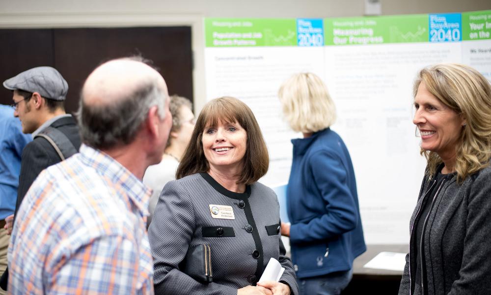 Contra Costa Supervisor Candace Andersen talks with community members at the Plan Bay Area 2040 open house in Walnut Creek.