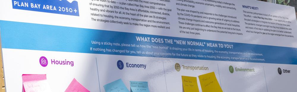 Plan Bay Area 2050+ workshop board with comments from members of the public.